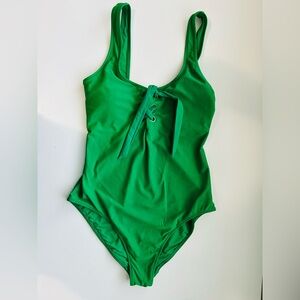 Aerie Green Lace‑Up One Piece Swimsuit – Full Coverage (M)